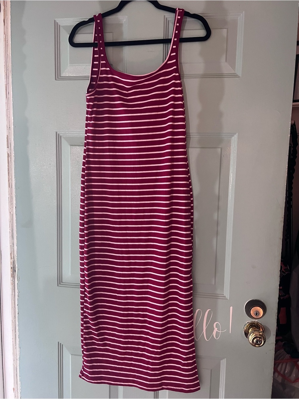 SHEIN Burgundy and White Striped Tank Midi Dress